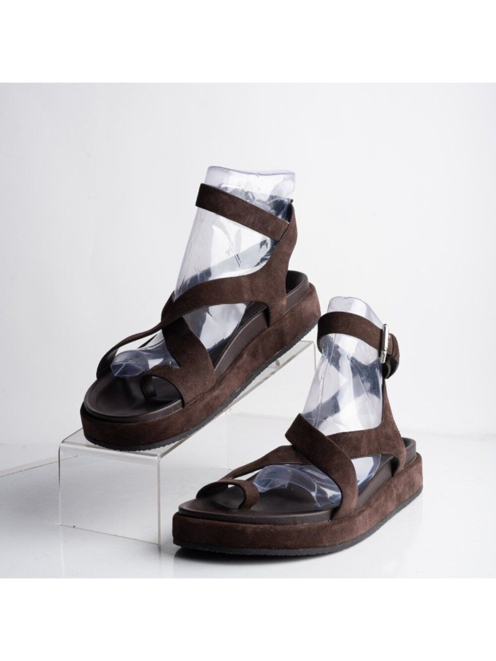Massimo Dutti Womens Leather Strappy Sandals suede flats Brown US 10 EU 41 NWOB